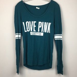 PINK Green Long Sleeve Tee Small